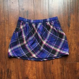 Zip-Up Purple Plaid Woolen Skirt With Pockets